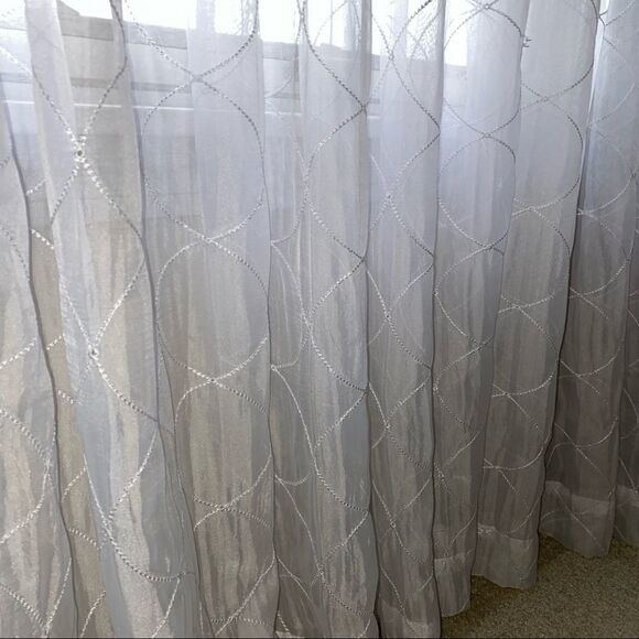 Semi sheer embroidered curtain panels white floor length 81.5”x52” - Picture 3 of 3